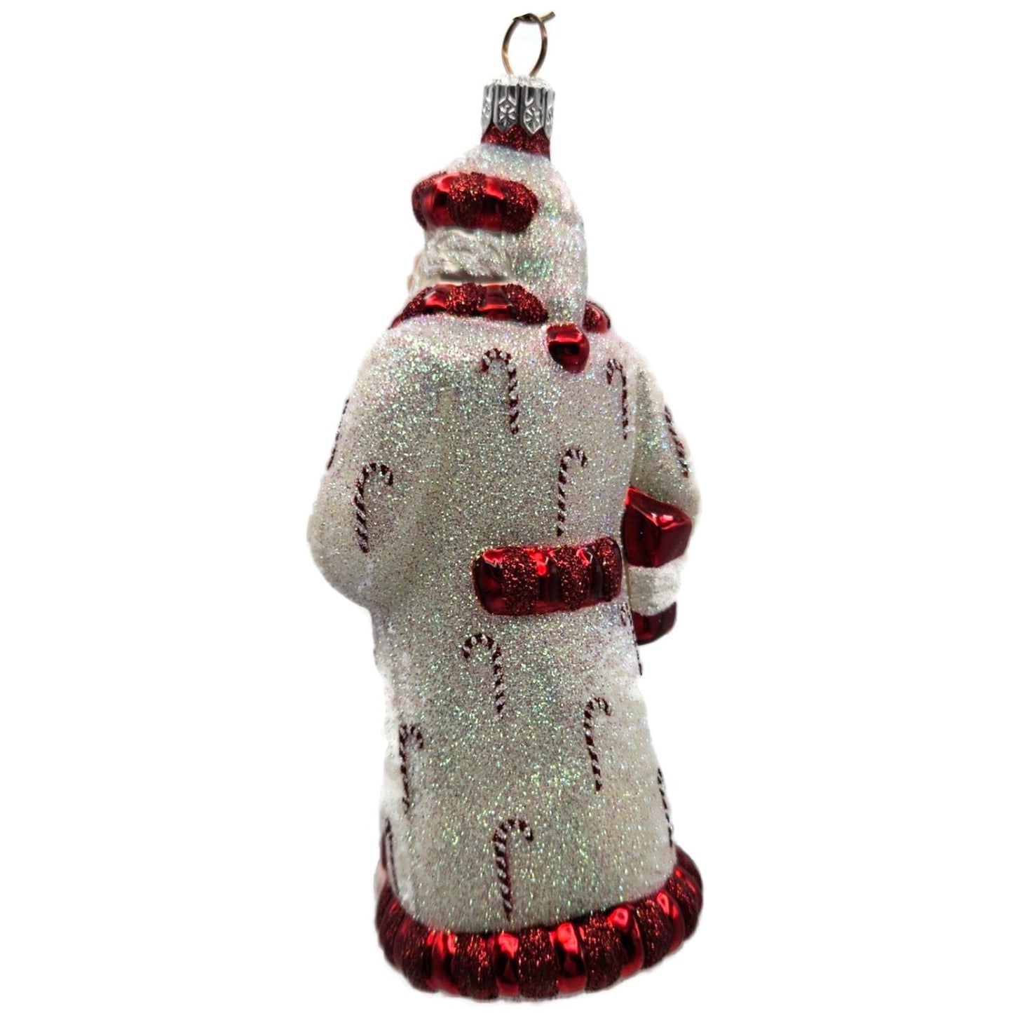 Patricia Breen Candy Cane Claus White Red Glittered Red Trim Christmas Ornament