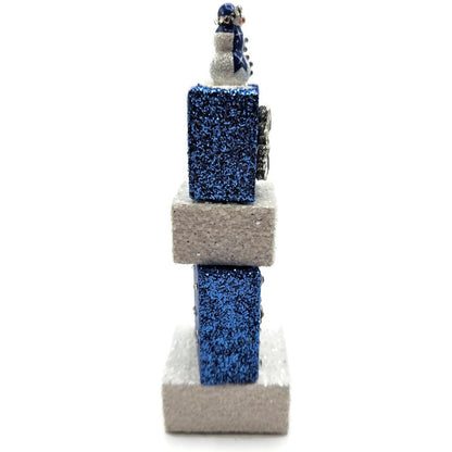 Patricia Breen Presenting Blue Snowman Jeweled Cube Tower Christmas Ornament