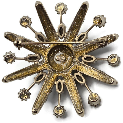 CoCo Chanel Starburst Brooch Blue Crystal Rhinestone Gold Tone Pin with Box Rare