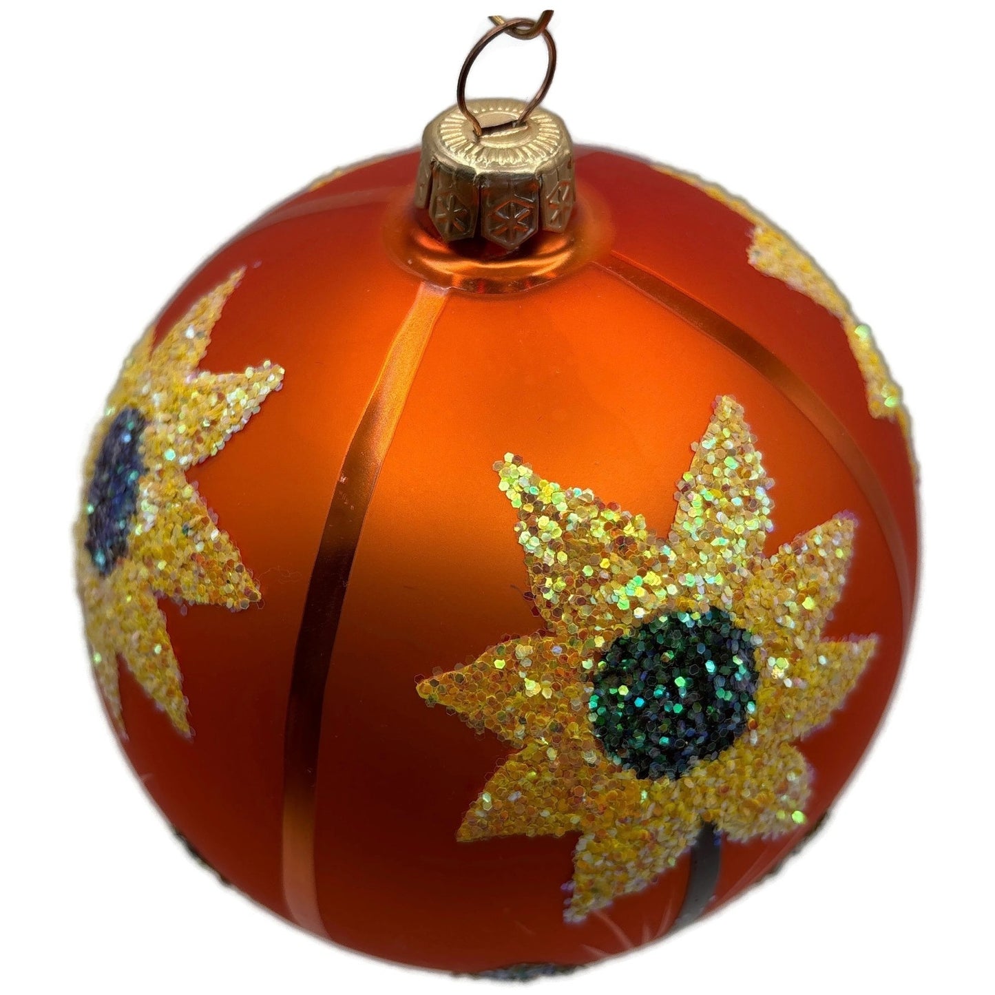 Sunflower Fall Hand Painted Glitter Glass Spring Christmas Ornament