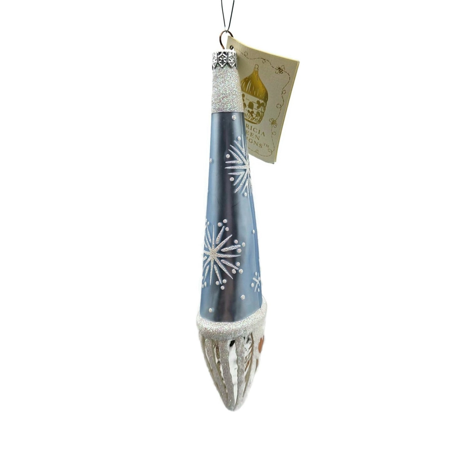 Patricia Breen Winter Wizard Ice Blue Santa Head Snowflakes Christmas Ornament