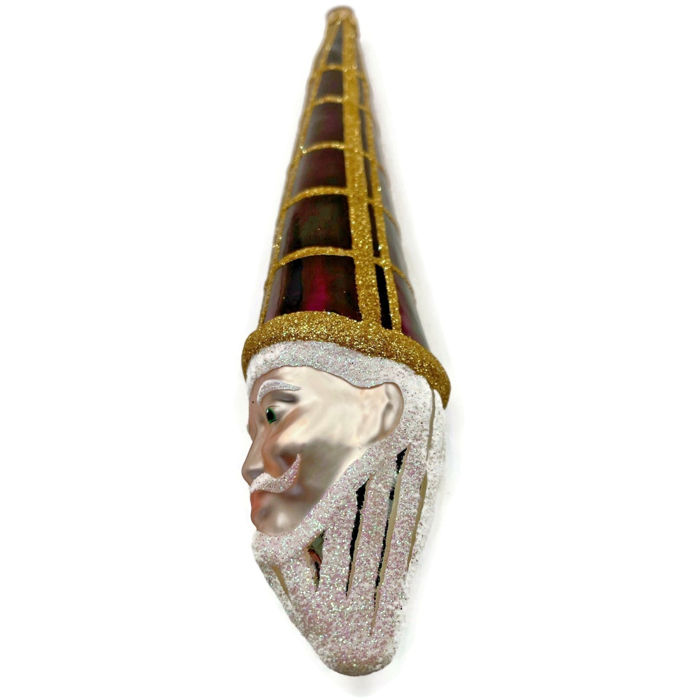 Patricia Breen Winter Wizard Bordeaux Plaid Gold Santa Head Christmas Ornament