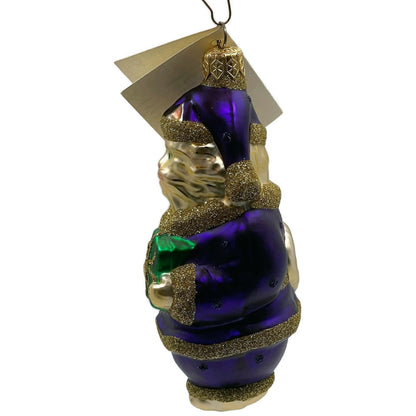 Patricia Breen Santa Paws Purple Gold Polka Dots Gift Christmas Ornament 9536