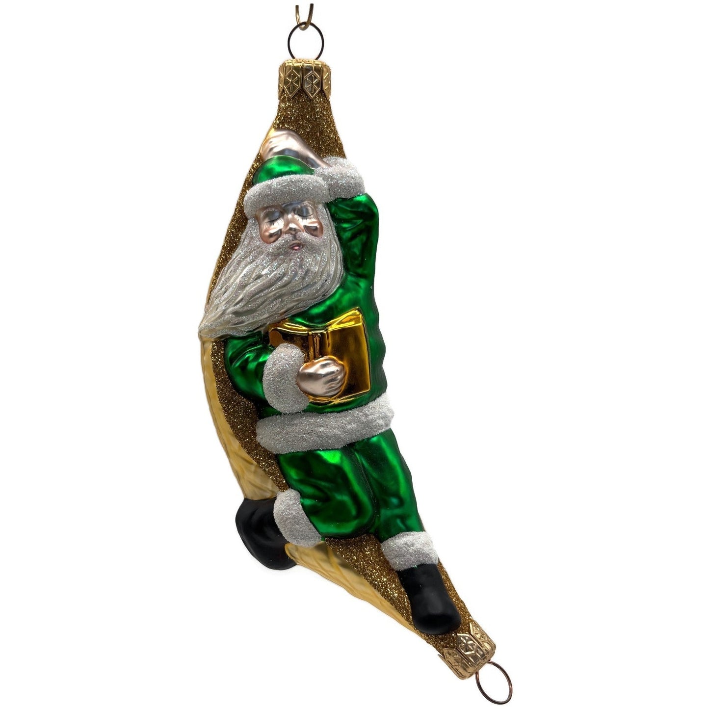 Patricia Breen A Respite for Santa Green Glittered Squares Christmas Ornaments