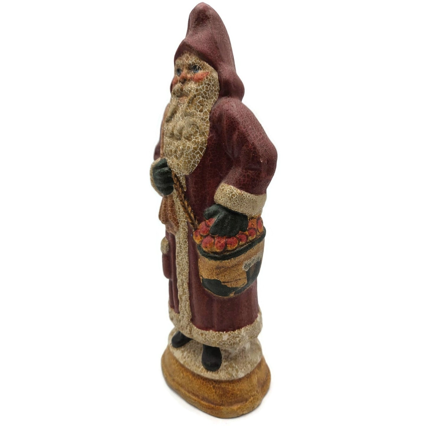Vaillancourt Folk Art Country Home Red Father Christmas Sack Of Apples Figurine