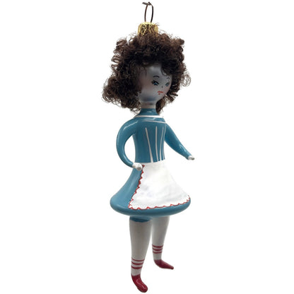Soffieria De Carlini Maid White Blue Outfit Glass Italian Christmas Ornament