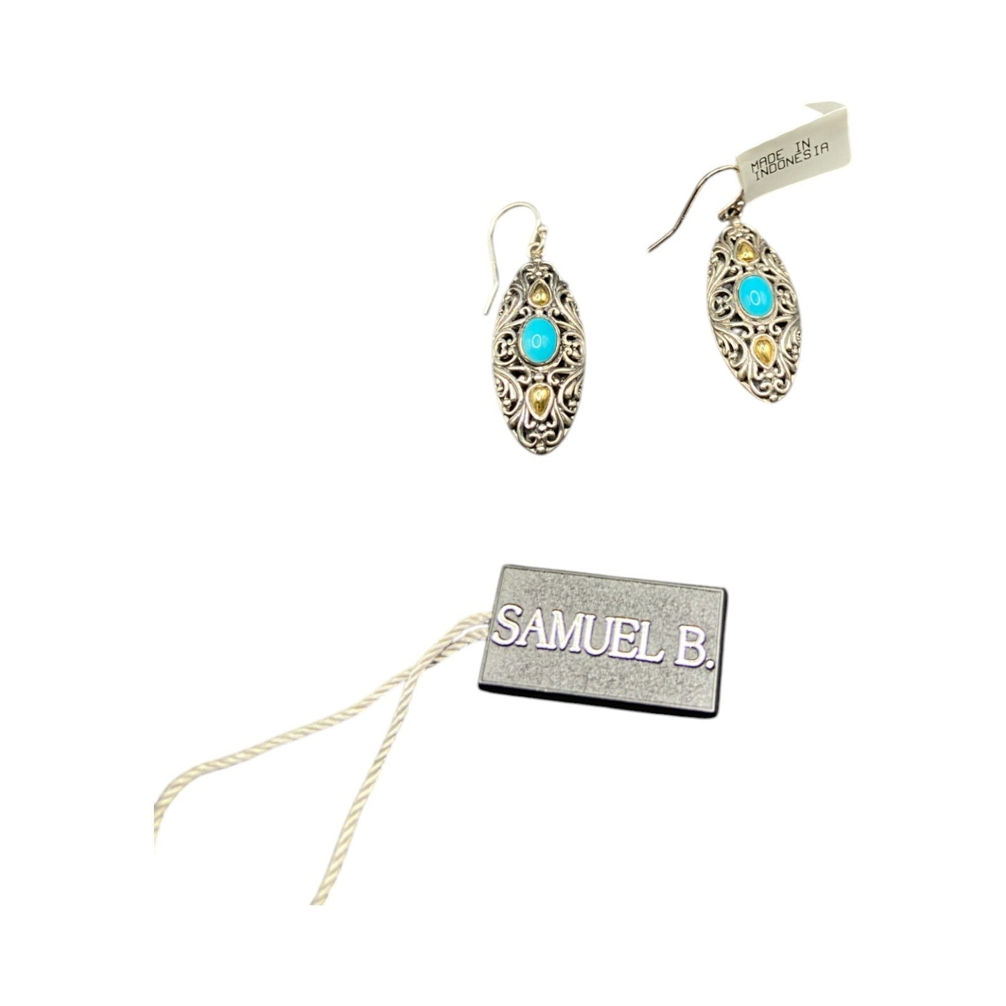 Samuel B Sleeping Beauty Turquoise Hook Earrings 925 Sterling Silver Filigree