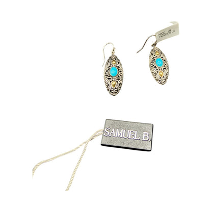Samuel B Sleeping Beauty Turquoise Hook Earrings 925 Sterling Silver Filigree