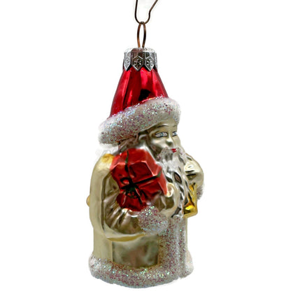 Christopher Radko Santa Claus In Yellow Gift Bag Christmas Tree Ornament 92-065