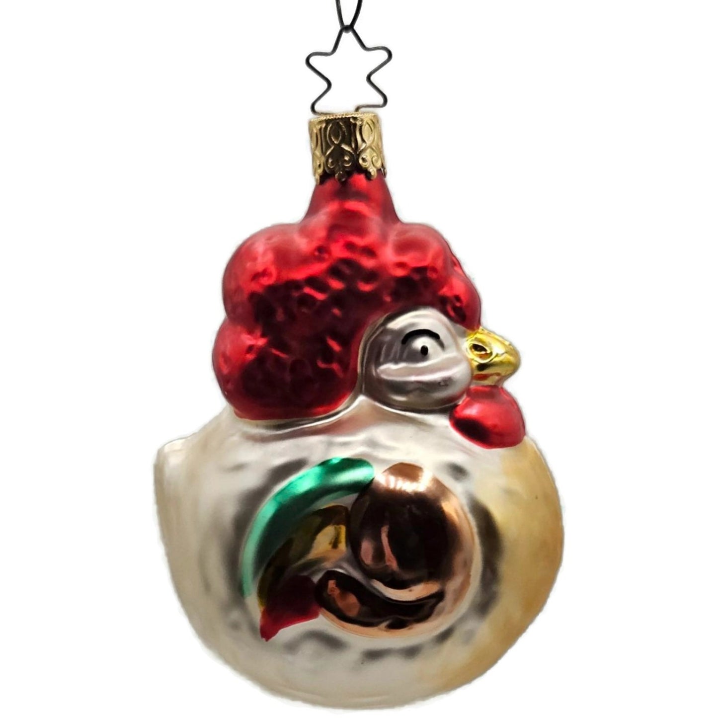 Inge Glas Proud Rooster Old World Christmas Hand Blown Glass Holiday Ornament