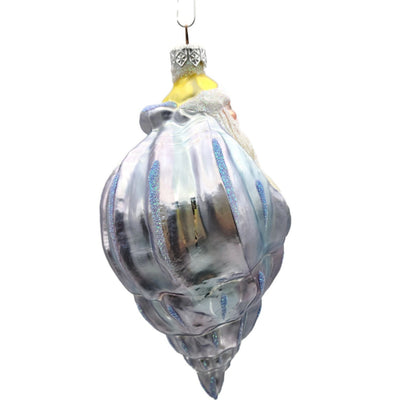 Patricia Breen Coastal Santa Claus Blue Yellow Sea Shell Nautical Tree Ornament