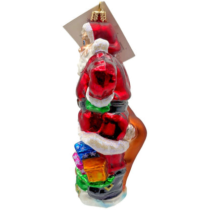 Christopher Radko Dynamic Duo Santa Rudolph Glass Christmas Ornament 01-1084-0
