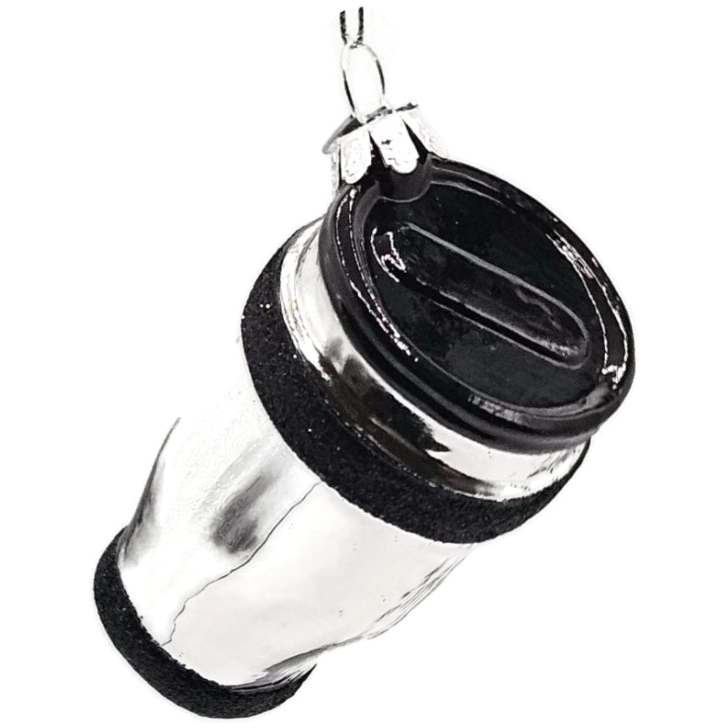 Specialty Travel Coffee Mug To Go Tumbler Silver Black Christmas Tree Ornament