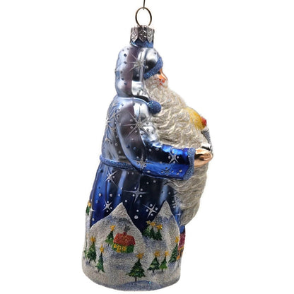 Patricia Breen Light a Single Candle Blue Santa Village Christmas Tree Ornament