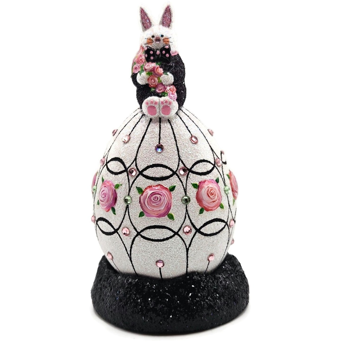 Patricia Breen A Most Elegant Bunny Cachette Black Floral Easter Holiday Signed