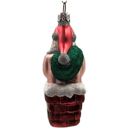 Patricia Breen Here Comes Santa Claus Pink Chimney Green Bag Christmas Ornament