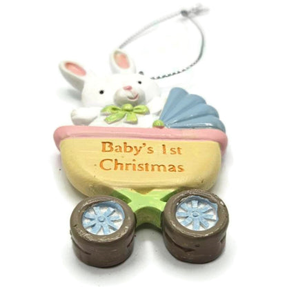 Midwest CBK Baby's First Christmas Bunny Carriage Resin Holiday Tree Ornament