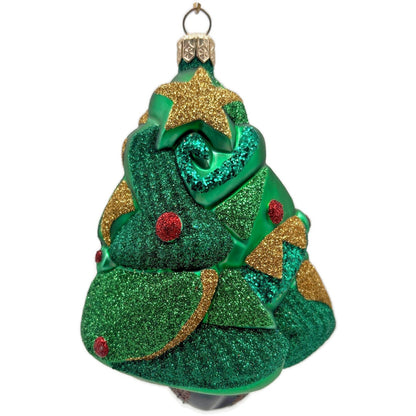 Patricia Breen Cubist Tree Green Red Gold Star Glittered Art Christmas Ornament