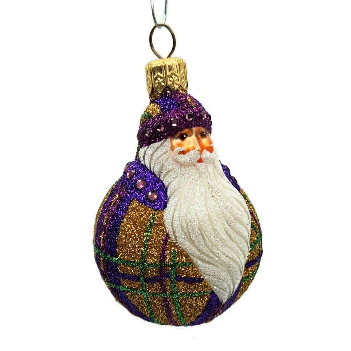Patricia Breen Miniature Santa du Monde Plaid Purple Gold Christmas Ornament