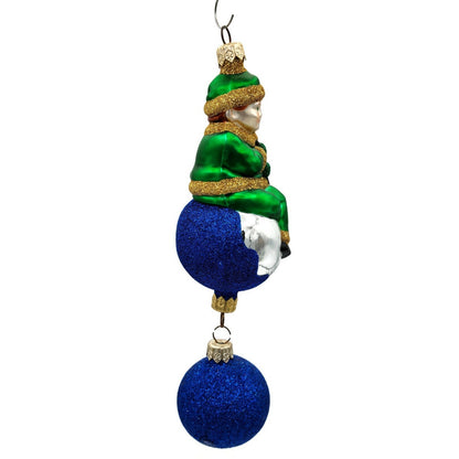 Patricia Breen Jingles the Elf Green Suit Blue Ball Christmas Holiday Ornament