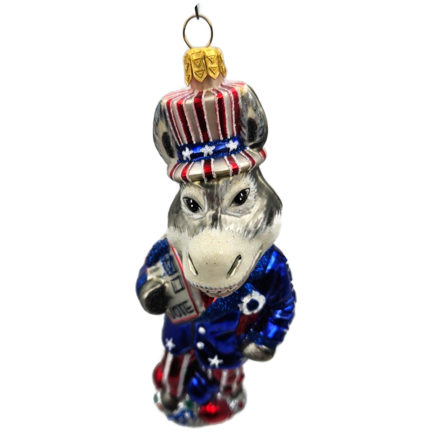 Slavic Treasures Campaigning Donkey Glass Political Party Patriotic DNC Ornament