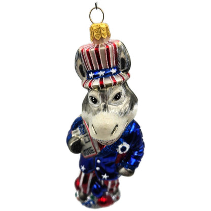 Slavic Treasures Campaigning Donkey Glass Political Party Patriotic DNC Ornament