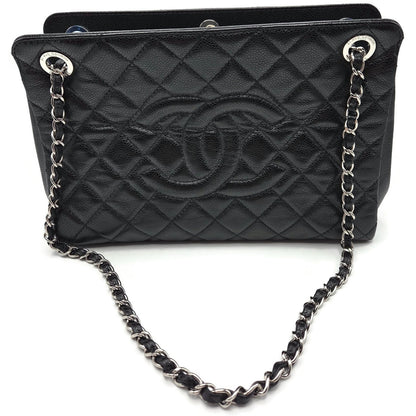 Chanel Grand Shopping Tote Handbag Black Caviar Leather Silver Hardware 13C GST