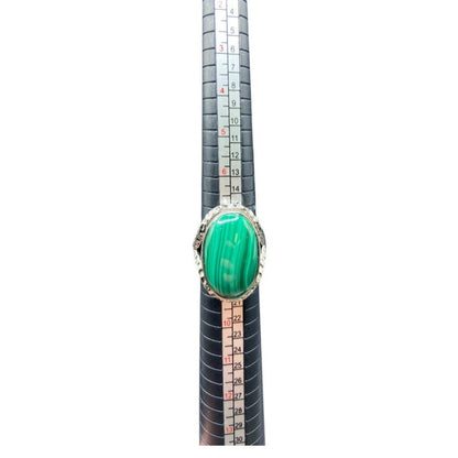 Malachite Ring Green Gemstone Oval Cabochon Hammered Stainless Steel GSJ Size 8