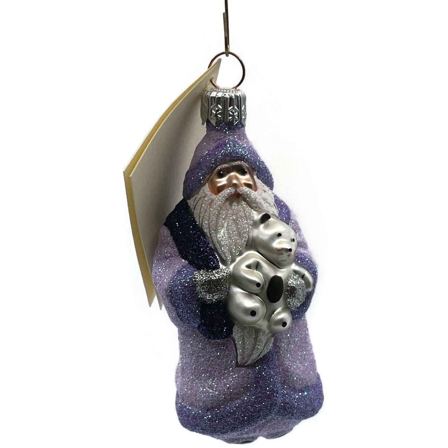 Patricia Breen Miniature Santa and Teddy Lavender Glittered Christmas Ornament