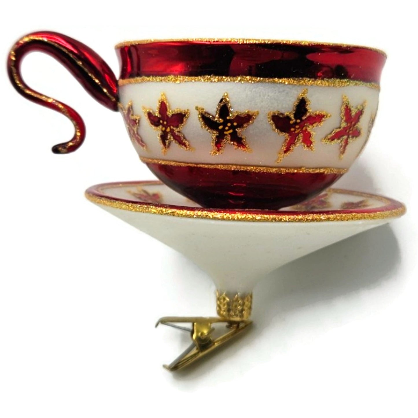 Christopher Radko Christmas Cups Poinsettia Red Teacup Clip On Ornament 3010532