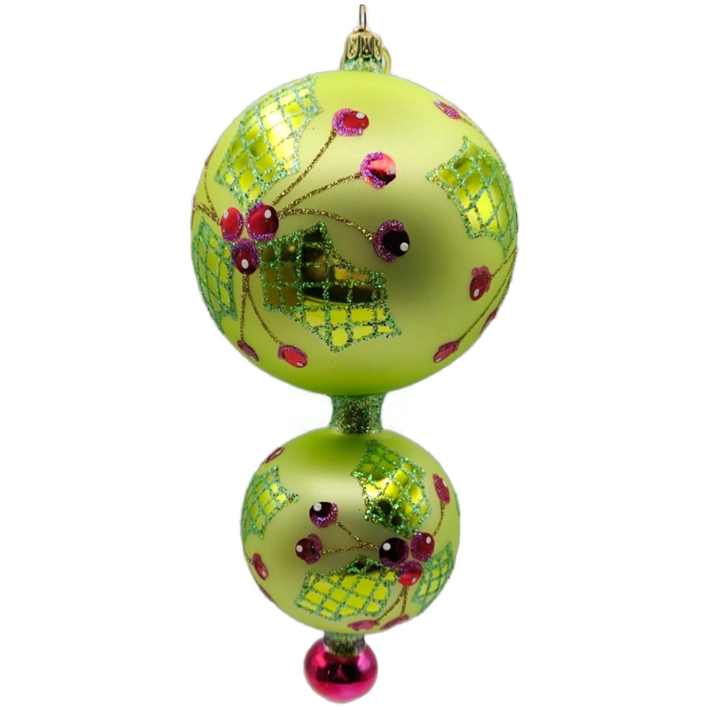 Majesty Glass Boughs of Hollywood Double Lime Green Christmas Tree Ornament
