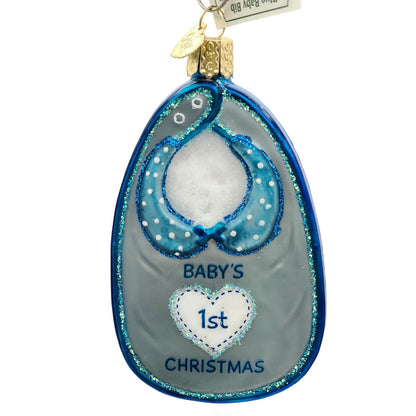 Blue Baby Bib Boy Babys First Christmas Holiday Dinner Old World Christmas OWC