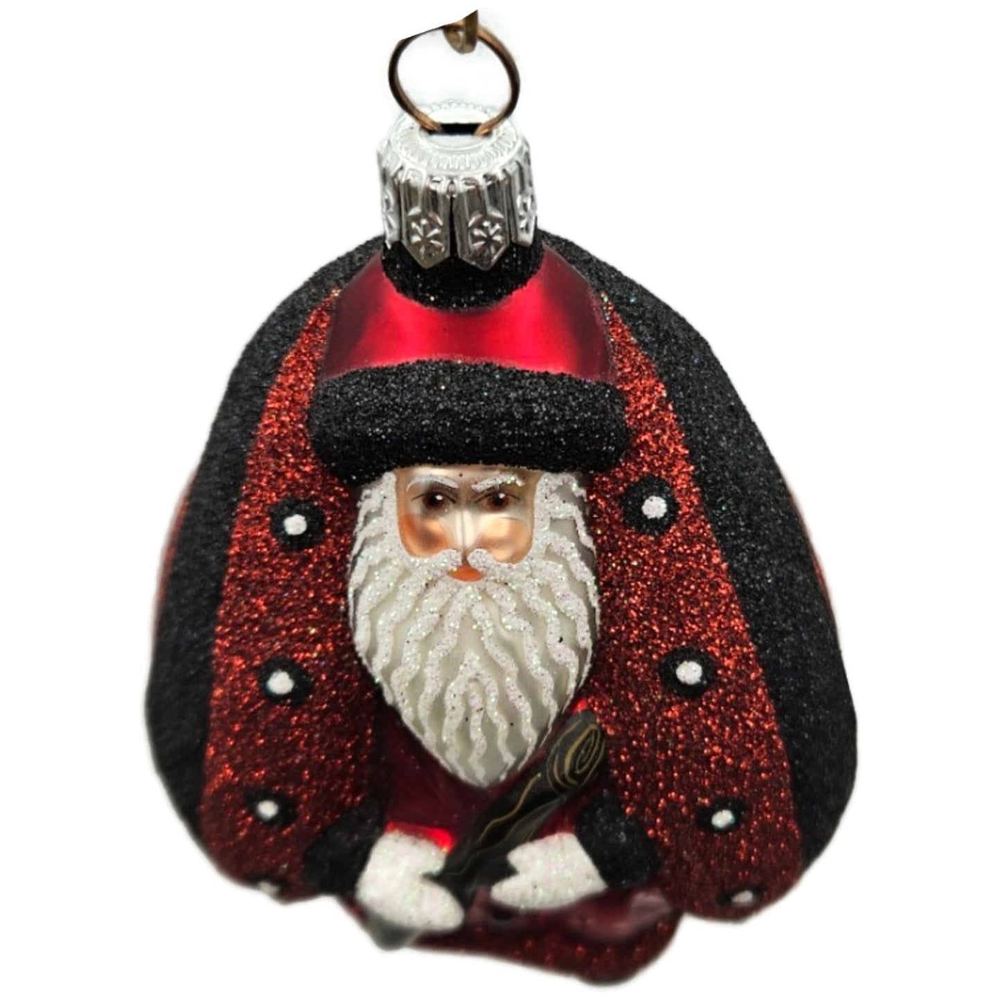 Patricia Breen Ladybug Santa Red Black Glittered Spring Christmas Tree Ornament