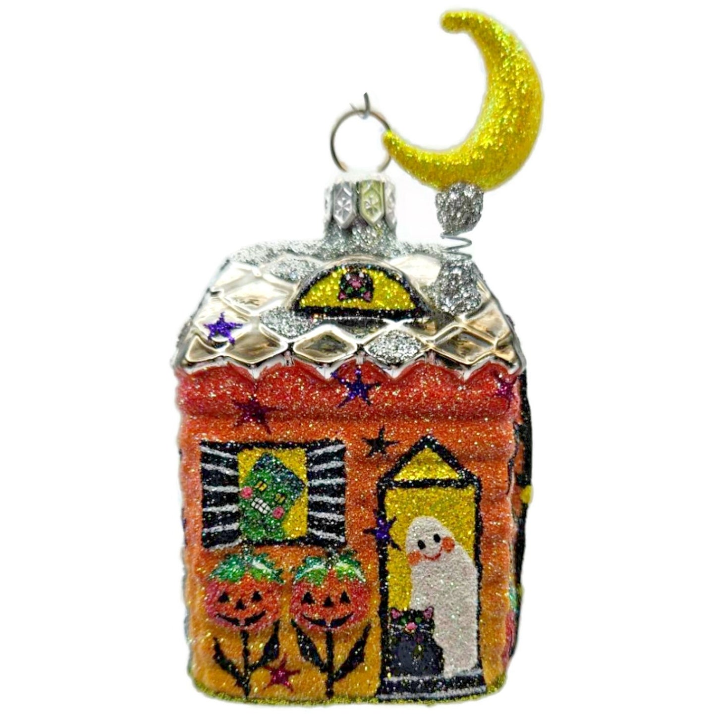 Patricia Breen Creature Cottage Nodding Moon Ghost Glass Halloween Ornament 2560