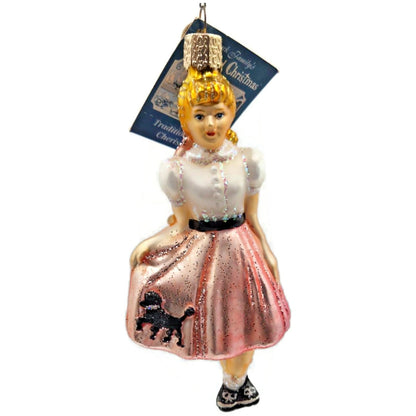 Teeny Bopper Girl Dancer Kitty Ornament Pink Glass OWC Old World Christmas Decor