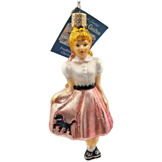Teeny Bopper Girl Dancer Kitty Ornament Pink Glass OWC Old World Christmas Decor