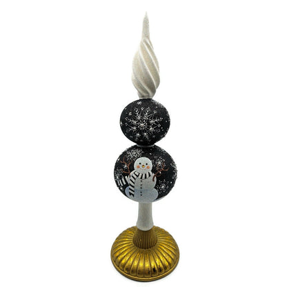 Patricia Breen Snowman Finial Black Glittered Snowflakes Christmas Tree Topper