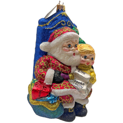 Larry Fraga I'm On The List Santa Claus Glitter Glass Christmas Tree Ornament