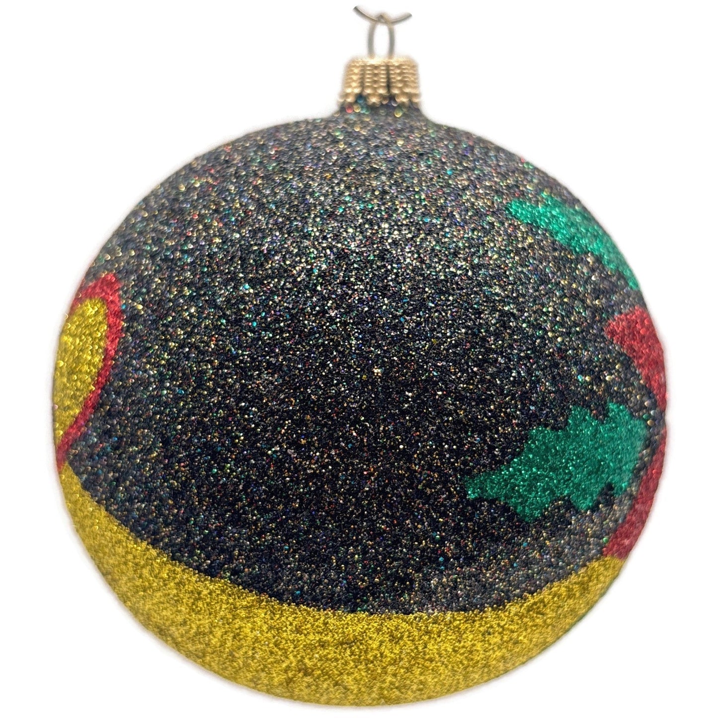 Larry Fraga Poinsettia Heart RITA Black Red Gold Ball Christmas Tree Ornament