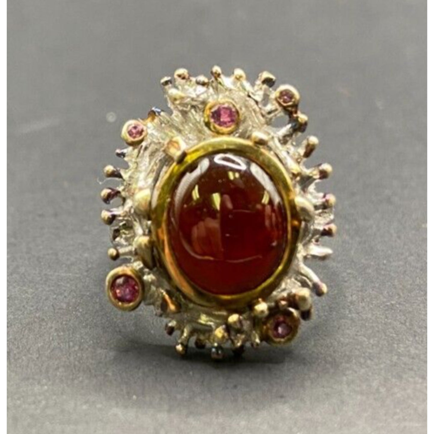 Red Ruby Stone Cocktail Ring Gold Layered 925 Sterling Silver With Pouch Sz 7.5