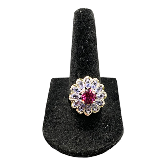 925 Sterling Silver Prong Set Blue Purple Gemstone Flower Cocktail Ring Size 8