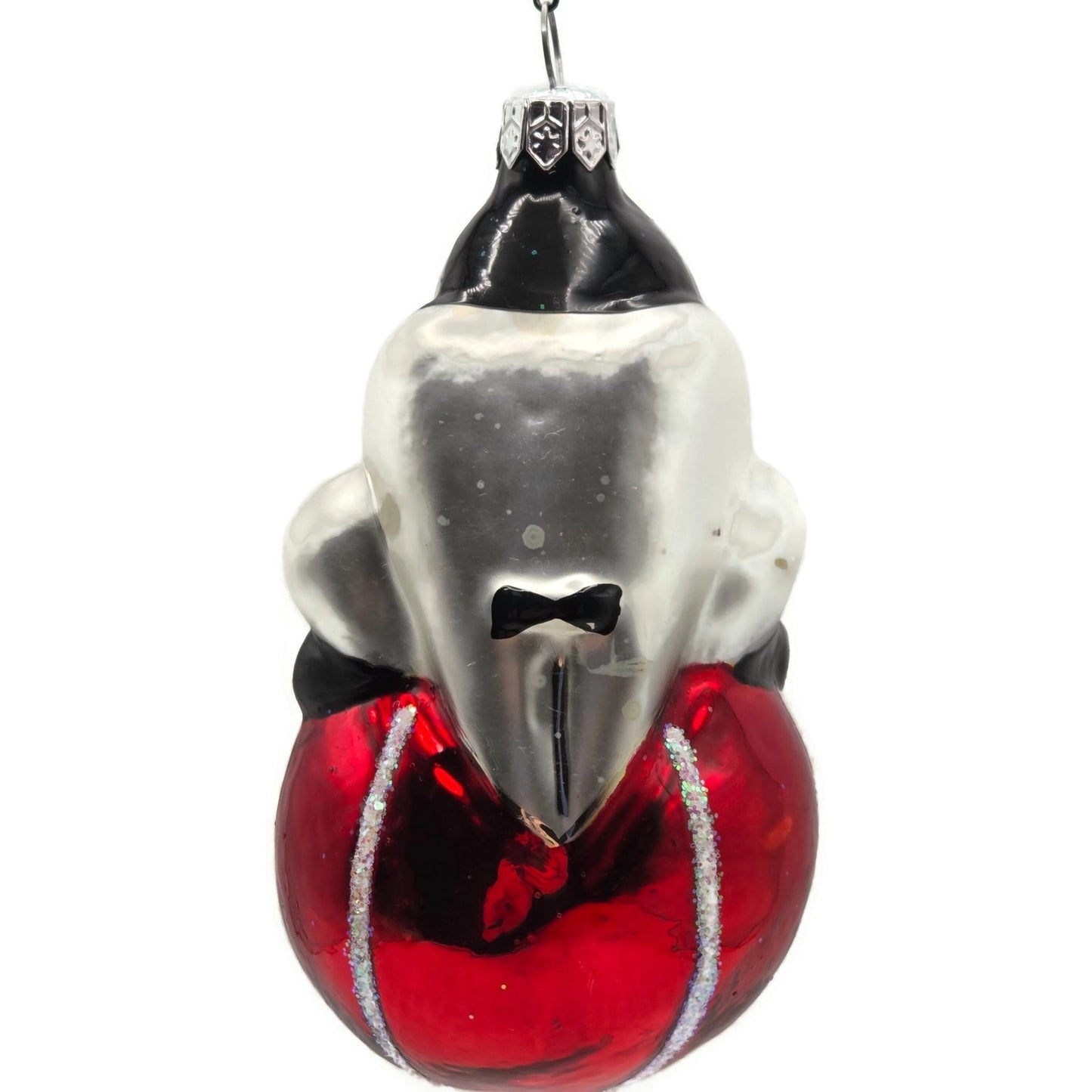 Christopher Radko Roly Poly Clown Red Silver Christmas Tree Ornament 91-032-1