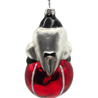 Christopher Radko Roly Poly Clown Red Silver Christmas Tree Ornament 91-032-1