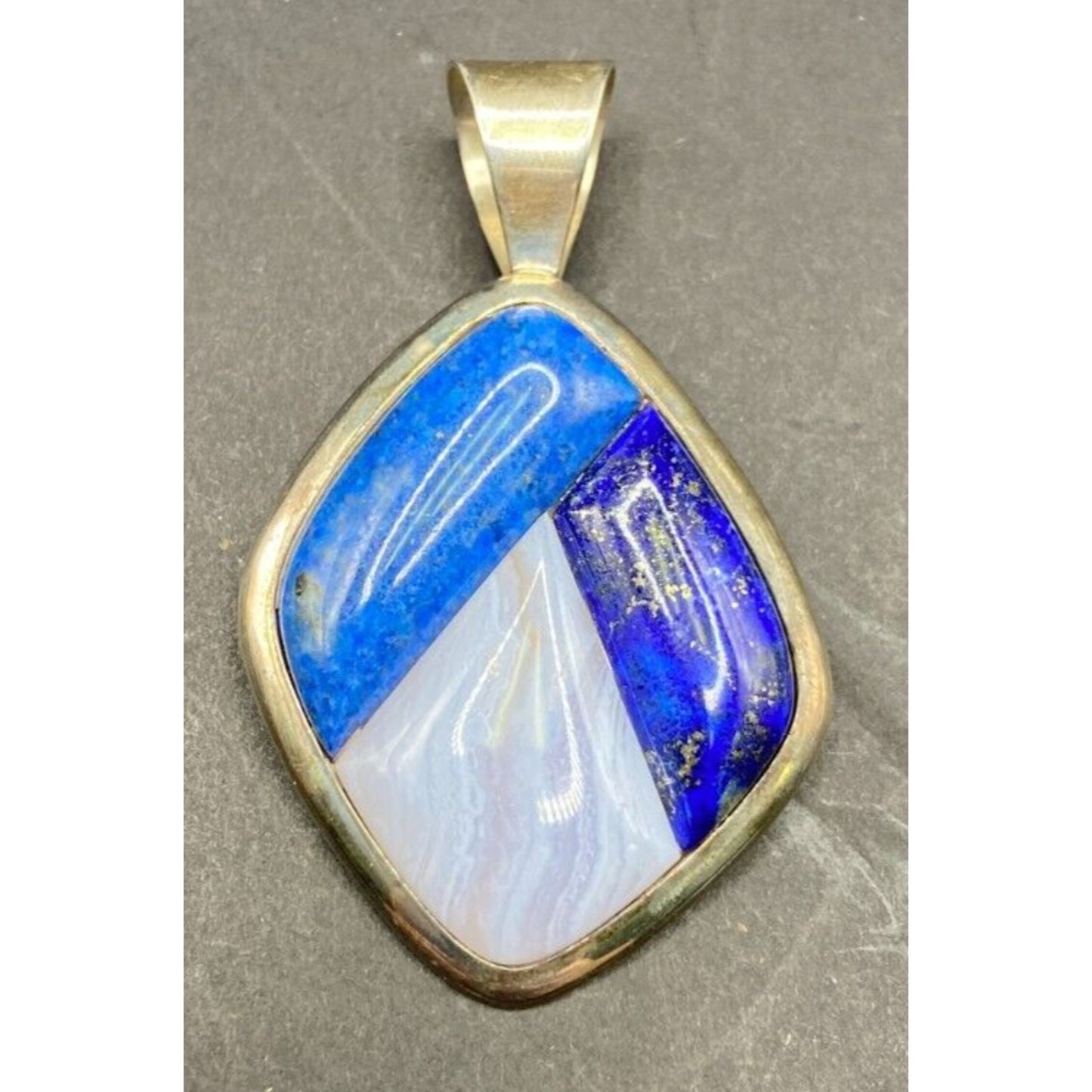 Lapis Lazuli Blue Lace Agate Charm Pendant Mix Gemstones Silver Tone Metal
