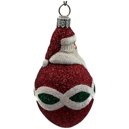 Patricia Breen Miniature Faberge Santa Red & Green Glittered Christmas Ornament