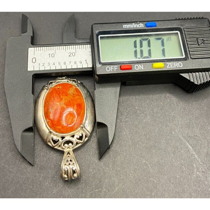 Orange Spiny Oyster Shell Oval Shaped Pendant 925 Sterling Silver NK Thailand