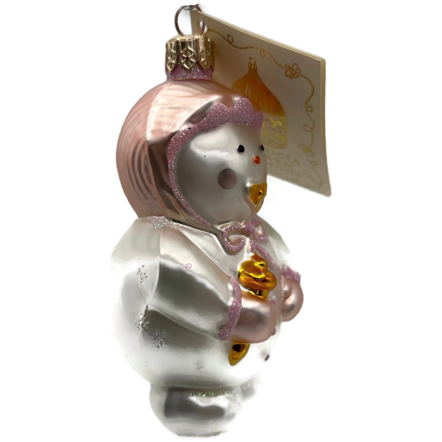 Patricia Breen Snowbaby Pink Gold White Snowman Christmas Tree Ornament