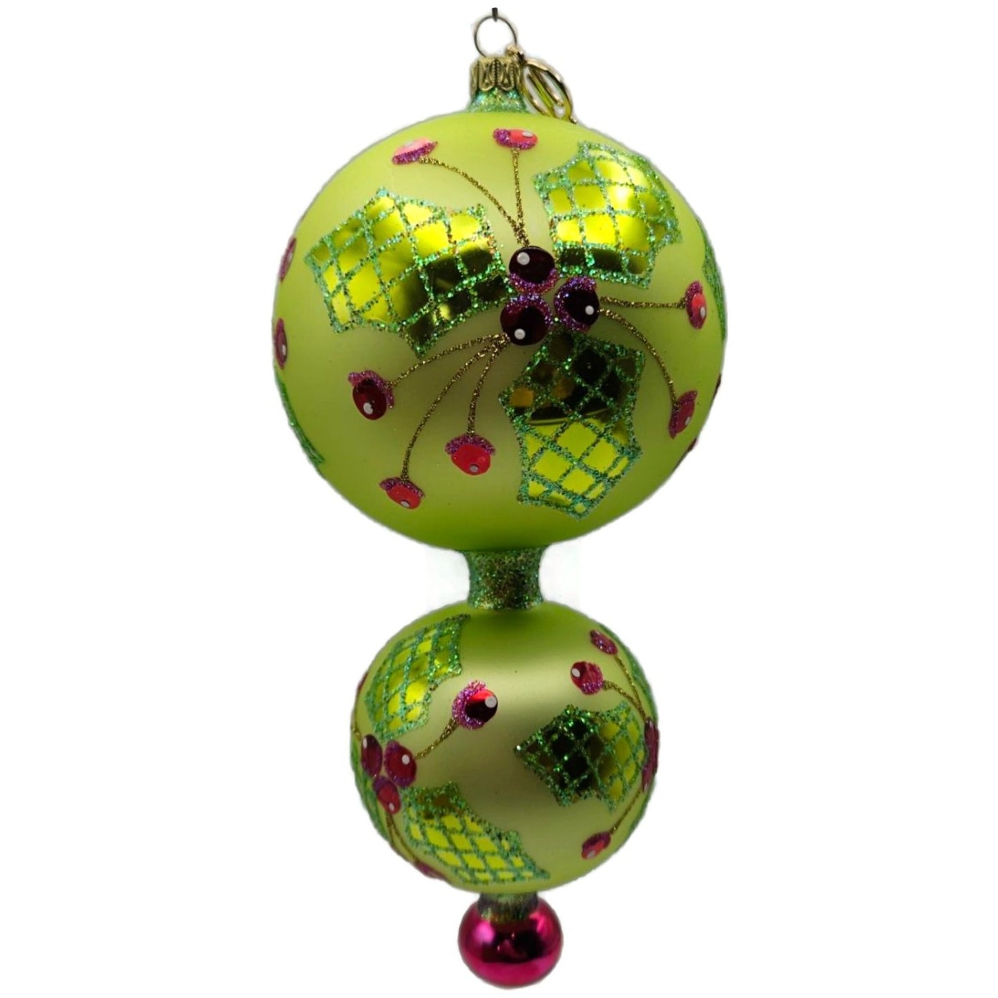 Majesty Glass Boughs of Hollywood Double Lime Green Christmas Tree Ornament