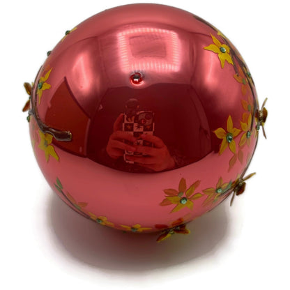 Glitter Lab Floral Symphony Raspberry Ball With Forsythia 80MM Christmas Decor
