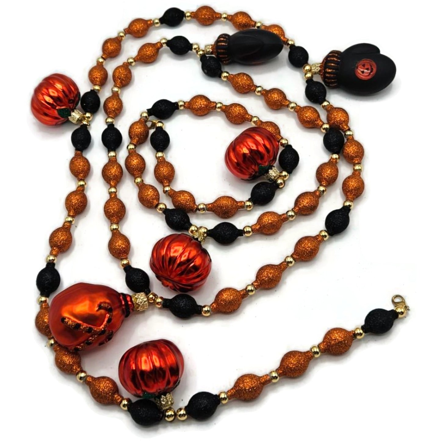 Patricia Breen Halloween Garland Pumpkins Mittens Glass Glitter OOAK 2000CO